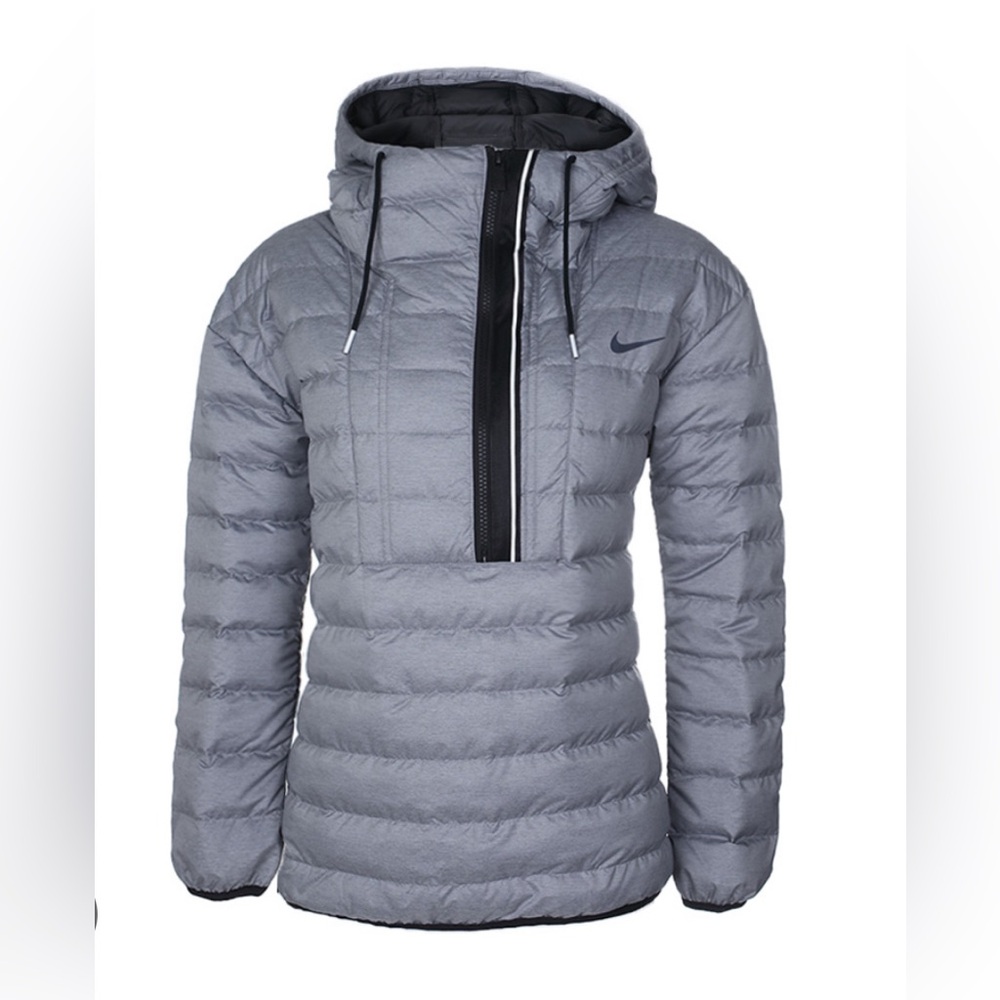 Nike Gray Quilted Hooded Pullover Puffer Jacket